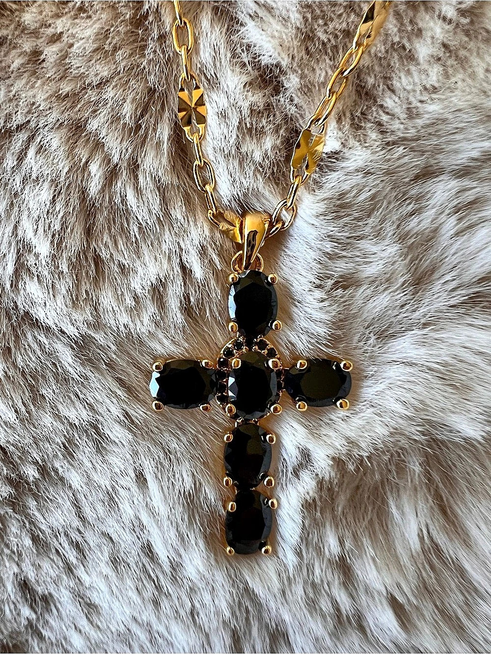 NEW! Hearts Valley Noir Cross Necklace Black Stone Cross Necklace in Gold